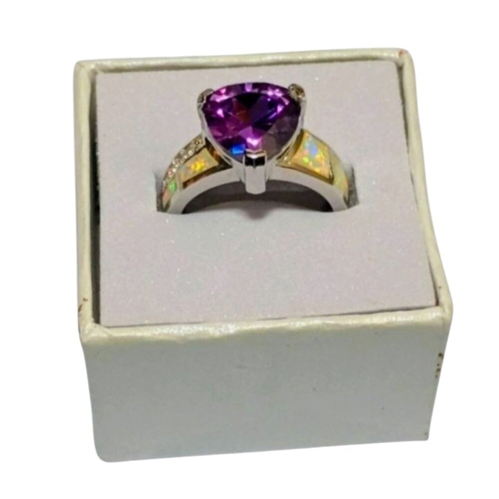 Art Deco Silver Gemstone Wedding Rings For Women , Sz 6